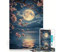 Puzzle pour Adultes 1000 pièces Fleurs de Cerisier Lune Nuit Assemblage Parfait Art Logique Jouet Amusant pour se détendre et Jouer Cadeau d'anniversaire (50x75cm)