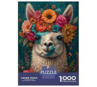 Puzzle pour Adultes 1000 Pièces Floral Llama Art Print Puzzle Jeux Relaxants Découpe De Précision Interaction Parent-Enfant 52x38cm/1000pcs