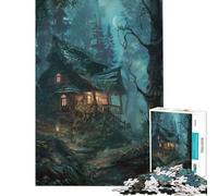 Puzzle pour Adultes 1000 pièces Forêt Sombre Maison de sorcière Puzzle Jeu Manuel Une œuvre d'art Cadeau Unique pour Anniversaire et Noël (Dimensions 38x26cm)