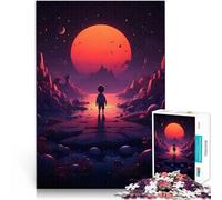 Puzzle pour Adultes 1000 pièces Garçon Solitaire sous la Lune Rouge défi éducatif Activités Amusantes à la Maison, Cadeaux d'anniversaire, Cadeaux de Voyage, 75x50cm