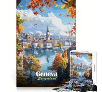 Puzzle pour Adultes 1000 pièces Genève,Suisse Vue d'automne Bords impeccables Activité ludique et Intelligente Jeu Calme et Amusant Décoration de Noël pour la Maison (38x52cm)