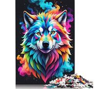Puzzle pour Adultes 1000 pièces géométriques en Bois représentant Un Loup coloré, idéal pour la Maison, Un Anniversaire ou Un Voyage (75 x 50 cm)