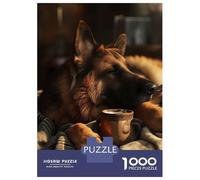 Puzzle pour Adultes 1000 Pièces German Shepherd Coffee Puzzles pour Adultes Analyse Et Logique Entraînez Votre Cerveau Et Votre Dextérité Jeu Intellectuel 52x38cm/1000pcs
