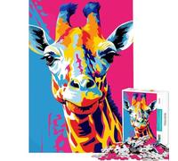 Puzzle pour Adultes 1000 pièces Girafe colorée Pop Art Portrait Impossible Game Jouets Jeux éducatifs Cadeaux pour Anniversaires Activités familiales (Dimensions 38x52cm)