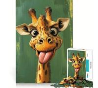 Puzzle pour Adultes 1000 pièces Girafe Dessin animé tirant la Langue Découpe précise Jeu d'art cognitif Jouet détente Décoration Murale de Noël (38x52cm)