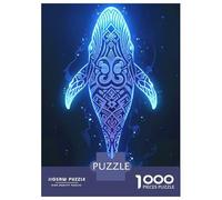 Puzzle pour Adultes 1000 Pièces Glowing Blue Whale with Tribal Patterns Puzzle pour Adultes Jeux Amusants Niveau De Difficulté Difficile Cadeaux d'anniversaire Et Cadeaux Uniques 38x26cm/1000pcs