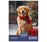 Puzzle pour Adultes 1000 Pièces Golden Retriever Christmas Puzzle Adulte Jeu Manuel Découpe De Précision Idéal comme Cadeau 52x38cm/1000pcs