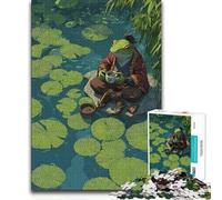 Puzzle pour Adultes 1000 pièces Grenouille Samouraï Buvant du thé dans Un étang Jeu de défi Unique Anti-Stress Cadeau d'anniversaire 38x52cm (1000 pièces)