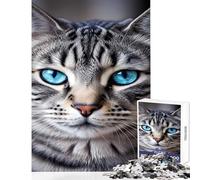 Puzzle pour Adultes 1000 pièces Gros Plan d'un Visage de Chat rayé Puzzle 1000 pièces Décoration Murale Cadeau pour Anniversaires Améliore la mémoire (38x26cm)