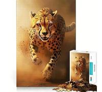 Puzzle pour Adultes 1000 pièces Guépard Courant dans la poussière Photo de la Faune Africaine Assemblage Parfait Jeu de logique Artistique Amusant Temps de Repos Cadeau d'anniversaire Loisirs 38x52cm