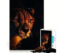 Puzzle pour Adultes 1000 pièces Guépard dans Le Noir,découpe Premium,Jeu Intelligent,Jouet de réflexion,Cadeau Artistique de Noël (38x26cm)