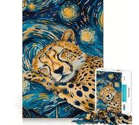 Puzzle pour Adultes 1000 pièces Guépard Dormant sous Un Ciel étoilé Découpe de qualité supérieure Jeu Intelligent et ludique Cadeau Artistique de Noël (38x26cm)