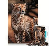 Puzzle pour Adultes 1000 pièces Guépard et Son Petit,Art des Bords précis,Jeu de Construction,Décoration Murale de Noël (50x75cm)