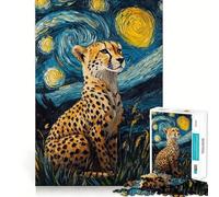 Puzzle pour Adultes 1000 pièces Guépard sous Ciel étoilé Jeu d'art Finement découpé pour stimuler Le Cerveau,Jeu Calme pour se détendre,Cadeau de Noël (38x52cm)