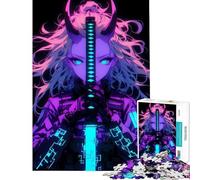 Puzzle pour Adultes 1000 pièces Guerrier Cyber Oni Néon Difficile et Défi Décoration Murale Jouet pour 14 Ans et Plus (50x75cm)