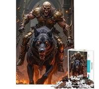 Puzzle pour Adultes 1000 pièces Guerrier Squelette chevauchant Un Chien Infernal Jeu de Manipulation Jouet intellectuel Cadeau pour Femmes et Hommes Anti-Stress (Dimensions 50x75cm)