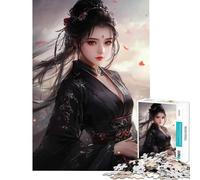 Puzzle pour Adultes 1000 pièces Guerrière en Kimono Noir Jeu Difficile et Stimulant d'analyse et de logique Décoration Murale Convient aux 14 Ans et Plus 38x26cm