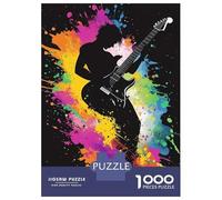 Puzzle pour Adultes 1000 Pièces Guitarist Silhouette with Colorful Splashes Puzzle Adulte Jeu Manuel Découpe De Précision Idéal comme Cadeau 38x26cm/1000pcs