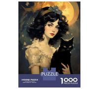 Puzzle pour Adultes 1000 Pièces Halloween Magic Cat Girl Puzzles pour Adultes Cadeau d'anniversaire Difficile Et Stimulant Cadeaux d'anniversaire Uniques 52x38cm/1000pcs