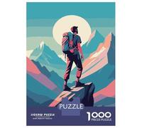 Puzzle pour Adultes 1000 Pièces Hiker on Mountain Peak Illustration Puzzles pour Adolescents, Jeu Manuel, Cadeaux pour Femmes, Cadeaux De Noël Et d'anniversaire 52x38cm/1000pcs
