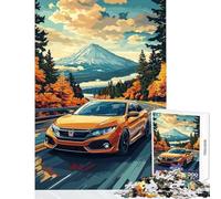 Puzzle pour Adultes 1000 pièces Honda Civic Mountain Drive Décoration Murale Cadeau d'anniversaire Jeu Pratique avec pièces de Formes aléatoires Parfaitement emboîtables Dimensions 38x52cm