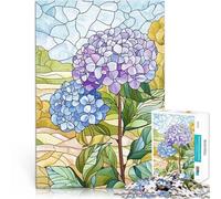 Puzzle pour Adultes 1000 pièces Hortensias en vitrail Entraînez Votre Cerveau et Vos Mains Améliorer la mémoire 38x26cm