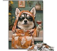 Puzzle pour Adultes 1000 pièces Husky dans la Salle de Bain Jouet éducatif et éducatif Idéal comme Cadeau pour Toute la Famille 50x75cm