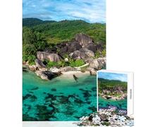Puzzle pour Adultes 1000 pièces Île Tropicale,Plage des Seychelles,décoration intérieure,Jouet,Cadeau d'anniversaire,Jeu Pratique pour Partager Un Moment Complice Parent-Enfant,Dimensions 38x26cm