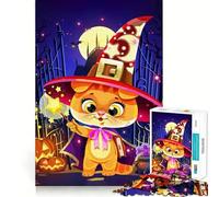 Puzzle pour Adultes 1000 pièces,Illustration Chat sorcière Dessin animé pour Halloween,découpe Premium,Jeu de logique Amusant et Rapide,décoration Murale de Noël (50x75cm)