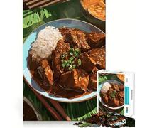 Puzzle pour Adultes 1000 pièces Illustration d'assiette Loco Moco Déjeuner Art des Bords précis Exercice Mental Jeu Amusant et Calme Activité d'anniversaire (38x26cm)