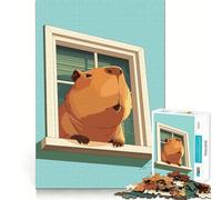 Puzzle pour Adultes 1000 pièces Illustration de Capybara à la fenêtre Jeu de réflexion pour se détendre et s'amuser Cadeau Artistique pour Noël (50x75cm)