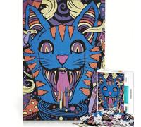 Puzzle pour Adultes 1000 pièces Illustration de Chat psychédélique avec éléments d'Alice Jouet Anti-Stress Analyse et logique Collection d'artistes Beaux-Arts 38x26cm