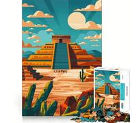 Puzzle pour Adultes 1000 pièces Illustration de la Pyramide aztèque Teotihuacan Découpe serrée Jeu de logique Amusant Détente Cadeau d'anniversaire pour l'esprit (38x26cm)