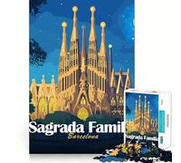 Puzzle pour Adultes 1000 pièces Illustration de la Sagrada Familia Barcelone de Nuit Découpe de qualité supérieure Jeu de réflexion et de détente Décoration Murale de Noël (38x52cm)
