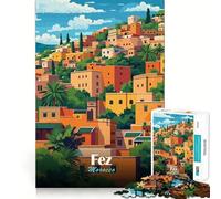 Puzzle pour Adultes 1000 pièces Illustration de la Ville de Fès,Maroc Assemblage Lisse et Amusant,résolution de problèmes,Jeu décontracté,idéal pour Un Anniversaire ou Une activité Artistique 38x52cm