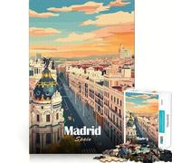 Puzzle pour Adultes 1000 pièces Illustration de la Ville de Madrid,Espagne,Assemblage soigné,décoration,Jeu de logique et d'adresse,Divertissement Occasionnel,Cadeau d'anniversaire (38x26cm)