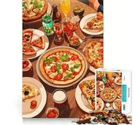 Puzzle pour Adultes 1000 pièces,Illustration de Nature Morte sur Le thème de la Pizza,Jeu d'articulation Amusant et Stimulant Mental,Cadeau d'anniversaire idéal (38x26cm)