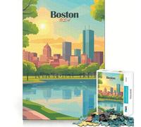 Puzzle pour Adultes 1000 pièces Illustration de Paysage Urbain de Boston,États-Unis,découpe Fine,défi Intelligent et Amusant,Jeu Calme,Cadeau d'anniversaire (50x75cm)