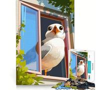 Puzzle pour Adultes 1000 pièces Illustration d'oiseau de Dessin animé à la fenêtre Jeu d'articulation Lisse et Amusant pour se concentrer et Passer Un Moment agréable,Cadeau d'anniversaire Amusant