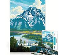 Puzzle pour Adultes 1000 pièces Illustration du Parc National de Grand Teton Jeu de Puzzle Fin et Amusant,défi Mental,Cadeau d'anniversaire Amusant (38x52cm)
