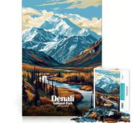 Puzzle pour Adultes 1000 pièces Illustration du Parc National Denali en Alaska Découpe Parfaite Défi Amusant et Intelligent Jeu paisible Cadeau Artistique de Noël (50x75cm)