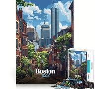 Puzzle pour Adultes 1000 pièces Illustration du Paysage Urbain de Boston,États-Unis Jeu d'articulation précis,Jeu de réflexion Amusant,Moment de détente et de Divertissement,Art de Loisirs de Noël