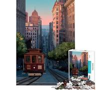 Puzzle pour Adultes 1000 pièces Illustration du Tramway de San Francisco Jeu Difficile et Stimulant Jeu Amusant pour Les 14 Ans et Plus (38x26cm)