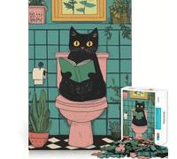 Puzzle pour Adultes 1000 pièces,Illustration d'un Chat lisant sur Les Toilettes,Assemblage Parfait,Jeu de logique Artistique,Divertissement,Moment de détente,Cadeau d'anniversaire ou Loisir (38x52cm)