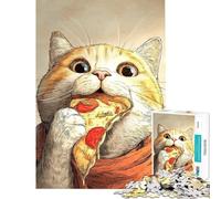 Puzzle pour Adultes 1000 pièces Illustration d'un Chat Mangeant Une Part de Pizza Puzzle pour Adultes Jouet Anti-Stress Difficile Cadeau d'anniversaire (Taille 38x52cm)