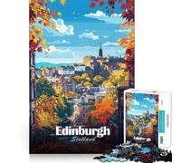 Puzzle pour Adultes 1000 pièces Illustration d'un Paysage Urbain d'automne à Édimbourg,en Écosse,avec Bords Nets,Exercice Mental,Jeu Amusant et Calme,activité d'anniversaire (38x52cm)