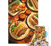 Puzzle pour Adultes 1000 pièces Illustration Festin de Tacos et Salsa Jeux relaxants et éducatifs Jouet Stimulant Cadeau d'anniversaire décoration Murale (Taille 50x75cm)