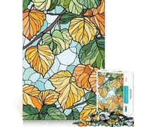 Puzzle pour Adultes 1000 pièces,Illustration Style vitrail de Feuilles d'automne,décoration soignée,Jeu Stimulant pour l'esprit,Moment de détente,Cadeau d'anniversaire Artistique (38x52cm)