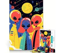 Puzzle pour Adultes 1000 pièces,Illustrations minimalistes,Mignonnes et colorées,représentant des frères et sœurs extraterrestres,Style Science-Fiction Pop Art,aux Bords Nets Exercice Mental
