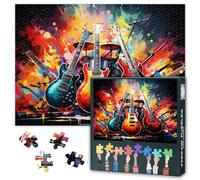 Puzzle pour adultes 1000 pièces, instruments de musique sur grunge coloré abstrait, puzzle de 1000 pièces, guitare acoustique et guitare électrique, impossible, 49,5 x 70,5 cm